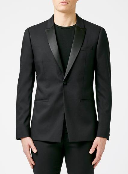 Topman Mens Black Skinny Fit Tuxedo Jacket With Contrast Satin Lapel