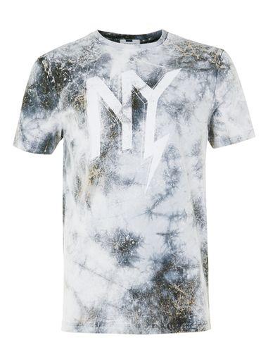 Topman Mens Black Grey Nyc Print Tie Dye T-shirt