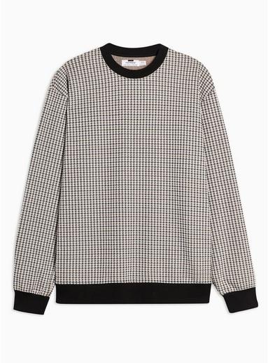 Topman Mens Brown Black And White Check Sweatshirt