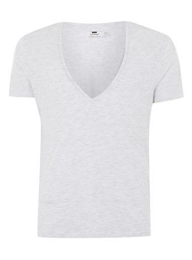 Topman Mens Mid Grey Gray Low V-neck T-shirt