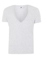 Topman Mens Mid Grey Gray Low V-neck T-shirt