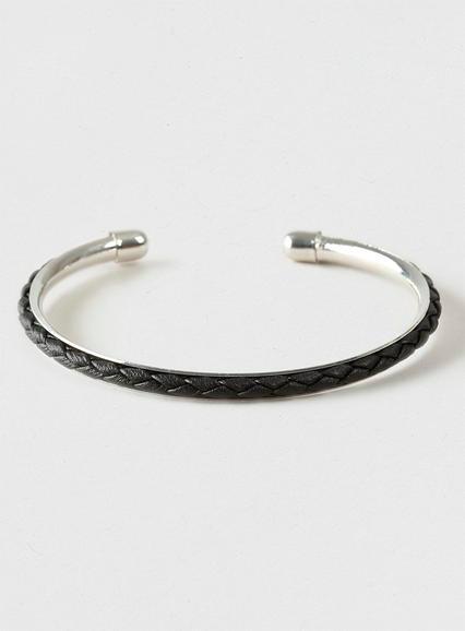 Topman Mens Black Leather Look Plait Cuff Bracelet*