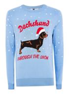 Topman Mens Blue Christmas 'daschund Through The Snow' Jumper