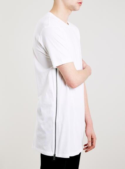 Topman Mens White Long Line Fit Zips Tee