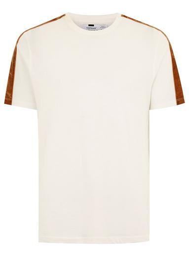 Topman Mens Cream Ecru Velour Taping T-shirt