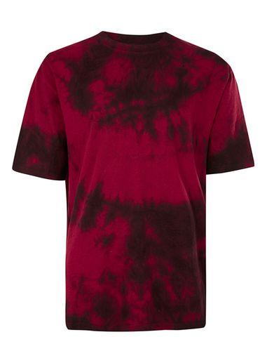 Topman Mens Red And Black Tie Dye Oversized T-shirt