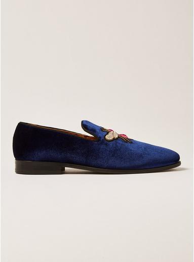 Topman Mens Navy Velvet Tucker Badge Loafers