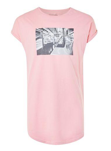Topman Mens Pink Subway Print Longline Drop Shoulder T-shirt