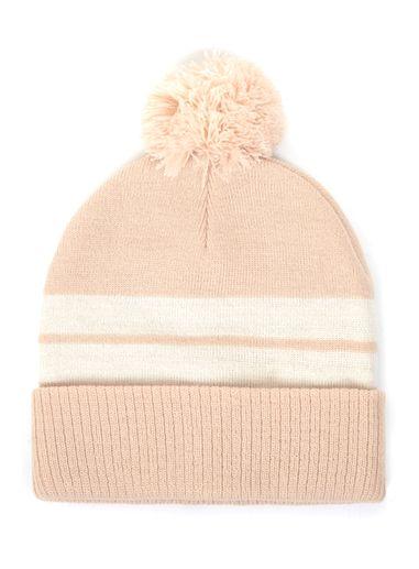 Topman Mens Pink Nude And Cream Stripe Bobble Beanie Hat