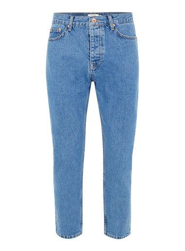 Topman Mens Mid Blue Wash Tapered Jeans
