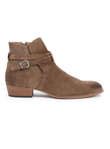 Topman Mens Brown Beige Suede Buckle Boots