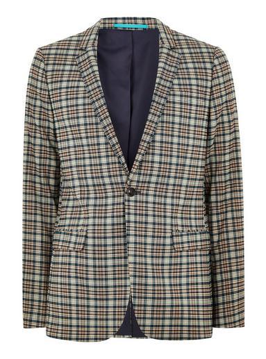 Topman Mens Multicolored Texas Check Ultra Skinny Blazer