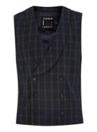 Topman Mens Blue Navy And Brown Check Muscle Fit Suit Vest