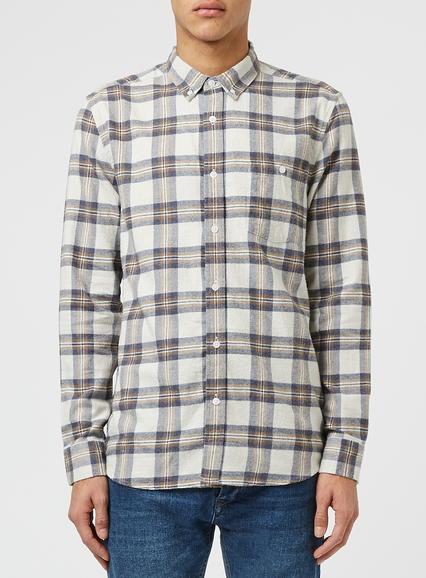 Topman Mens Blue Stone And Navy Check Long Sleeve Shirt