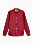Topman Mens Red Burgundy Stand Collar Oxford Shirt