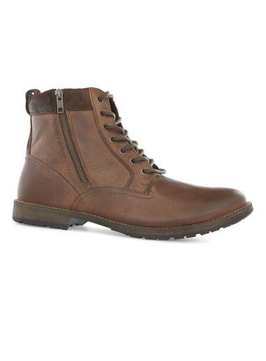 Topman Mens Brown Leather Zip Chukka Boots