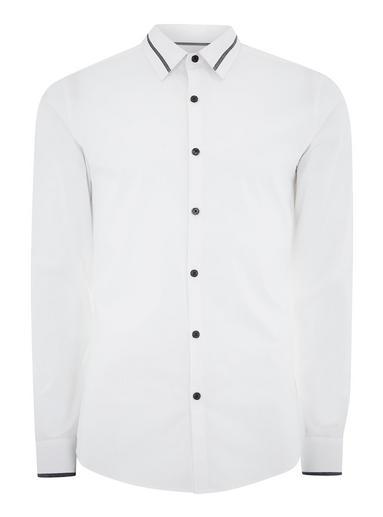 Topman Mens White Contrast Muscle Fit Long Sleeve Shirt