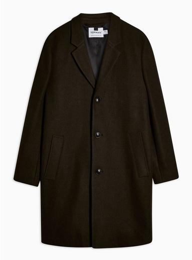 Topman Mens Khaki Single Breasted Overcoat