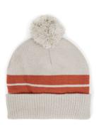 Topman Mens Grey And Orange Stripe Bobble Beanie Hat