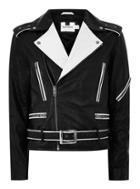 Topman Mens Black And White Leather Biker Jacket