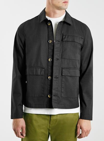 Topman Mens Ltd Core Black Waxed Utility Jacket