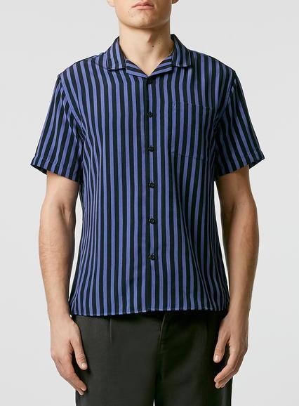 Topman Mens Blue Bold Stripe Short Sleeve Dress Shirt
