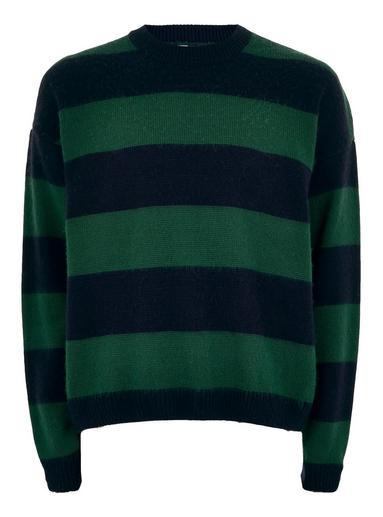 Topman Mens Green And Navy Block Stripe Sweater