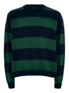 Topman Mens Green And Navy Block Stripe Sweater