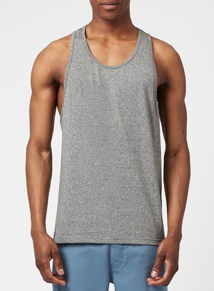 Topman Mens Grey Textured Slim Fit Tank Top