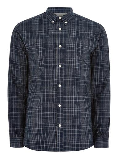 Topman Mens Selected Homme's Navy Check Long Sleeve Shirt