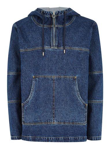 Topman Mens Blue Denim Overhead Jacket