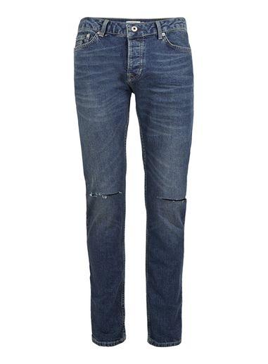 Topman Mens Blue Ripped Jean Stretch Skinny