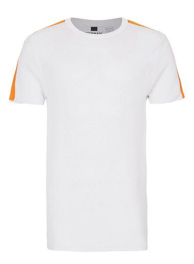 Topman Mens White And Orange Taping Knitted Mesh T-shirt
