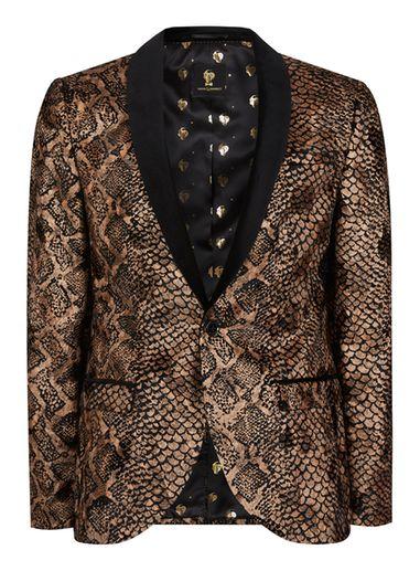 Topman Mens Noose & Monkey Gold Textured Animal Print Blazer