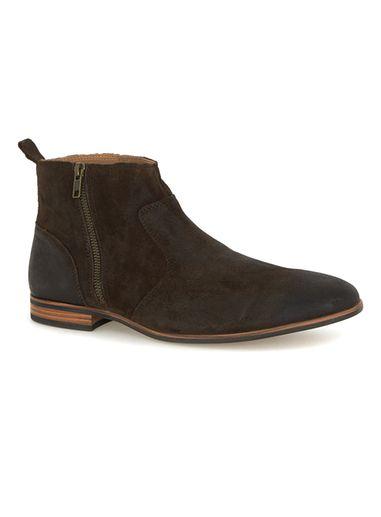 Topman Mens Brown Waxed Suede Zip Boots