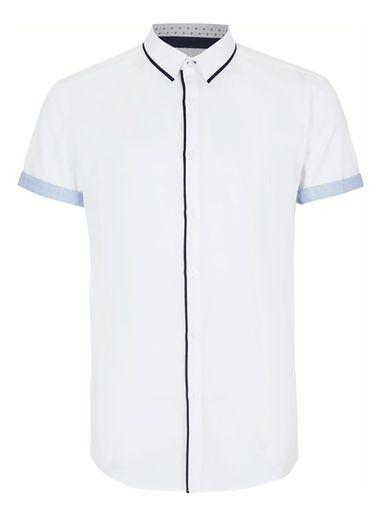 Topman Mens White And Black Trim Short Sleeve Dress Shirt