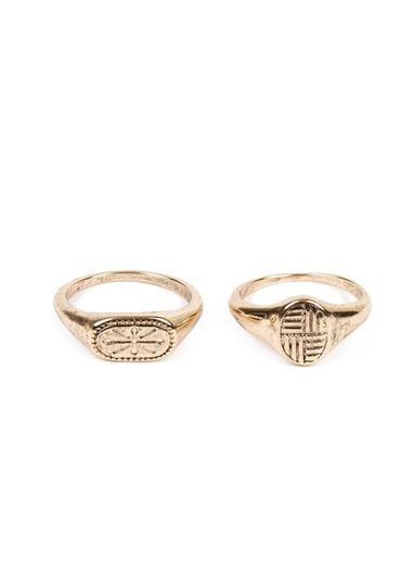 Topman Mens Metallic Gold Look Engraved Ring 2 Pack
