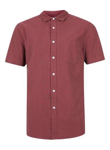 Topman Mens Berry Crepe Textured Short Sleeve Casual Shirt