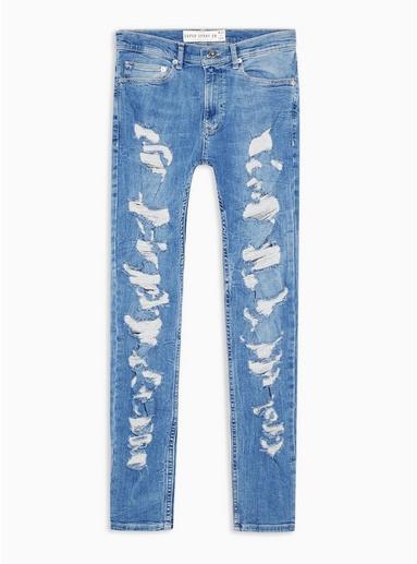 Topman Mens Blue Light Wash Ladder Ripped Jeans