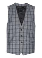 Topman Mens Mid Grey Grey And Blue Check Skinny Fit Suit Vest