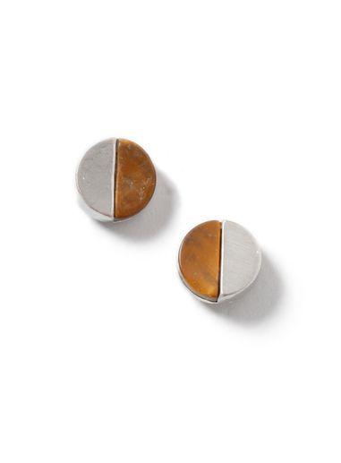 Topman Mens Brown Silver Look Semi Precious Split Circle Disk Earrings*
