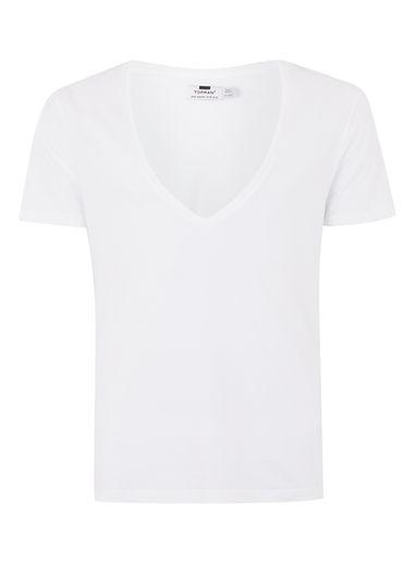 Topman Mens White Low V-neck T-shirt