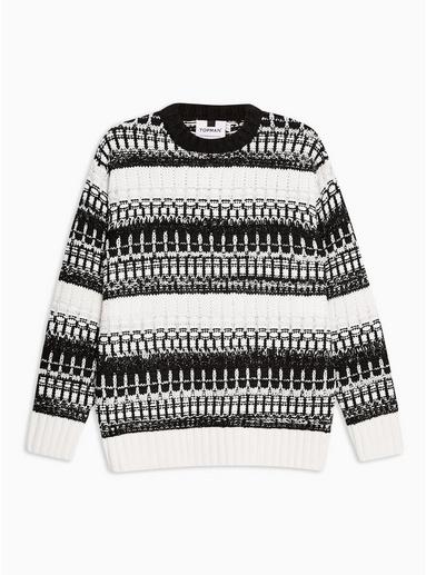 Topman Mens Cream Pattern Textured Sweater
