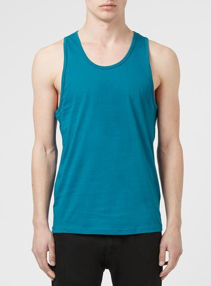 Topman Mens Blue Teal Muscle Fit Tank Top