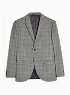 Topman Mens Grey Gray Check Slim Fit Single Breasted Blazer With Peak Lapels