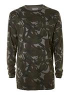 Topman Mens Green Khaki Camo Print Longline Long Sleeve T-shirt