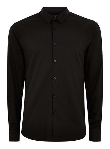 Topman Mens Premium Black Double Cuff Long Sleeve Shirt