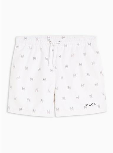Nicce Mens Nicce White Motif Swim Shorts