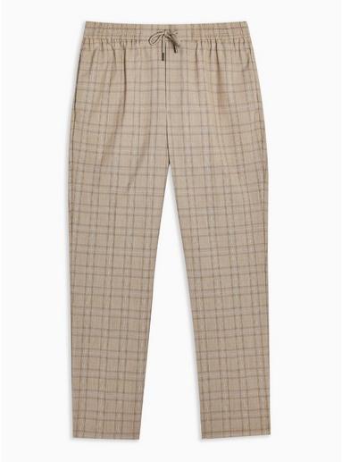 Topman Mens Beige Stone Check Joggers