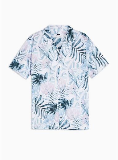 Topman Mens Cream Off White Floral Print Revere Shirt